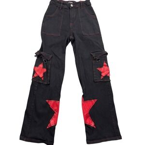 Hot Topic Cargo Pants Womens SM Black Red Star Contrast Stitch Mall Goth Pants